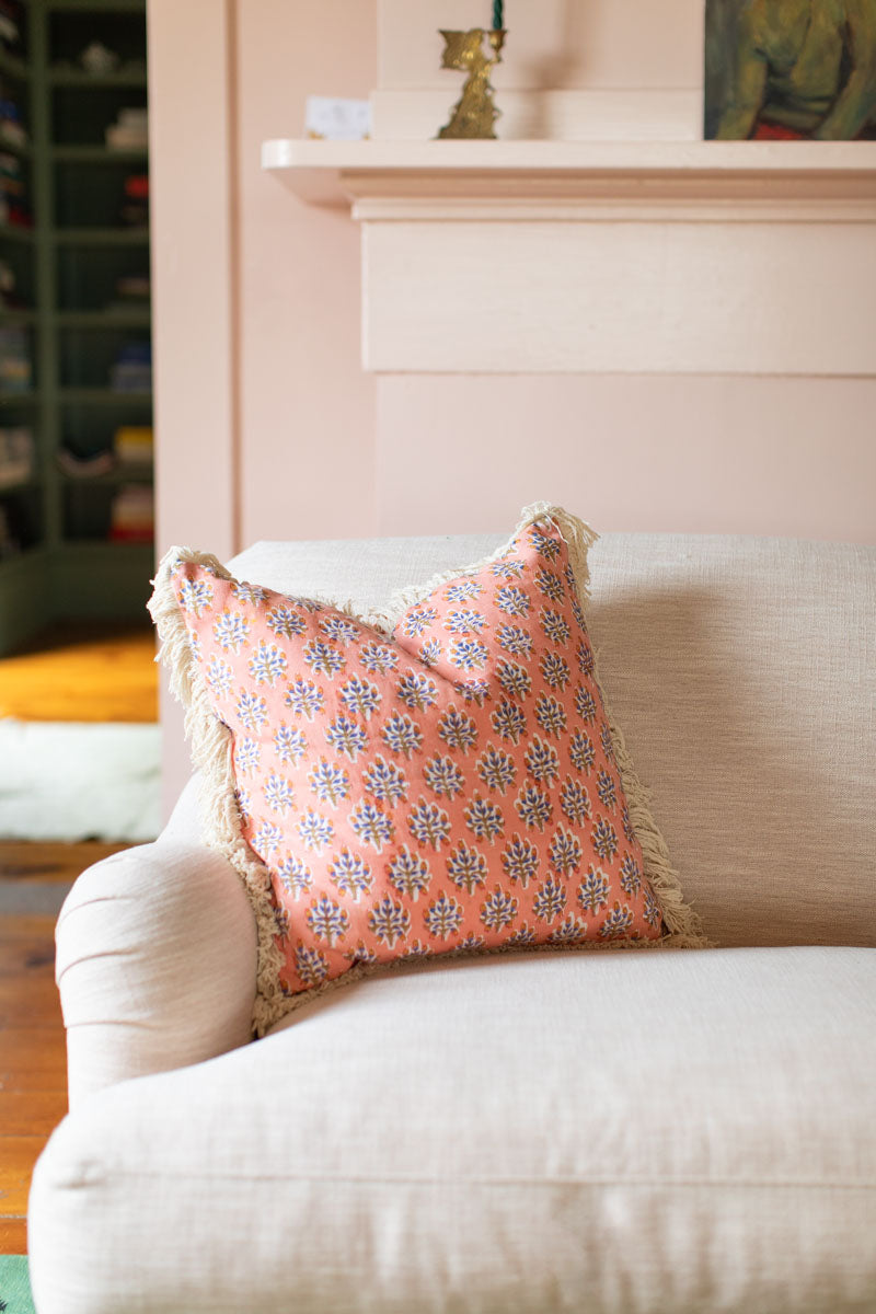 Handblock Pillow Cover - Indie Flowers Sunset Linen