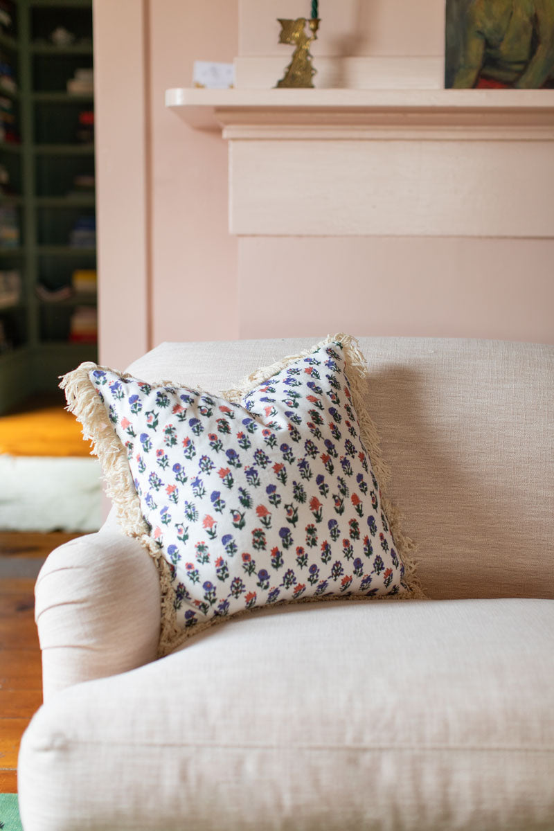 Handblock Pillow Cover - Mixed Bouquet Linen