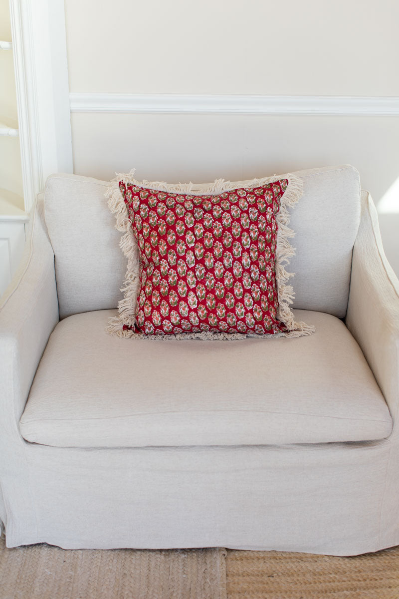 Handblock Pillow Cover - Madrid Flowers Linen