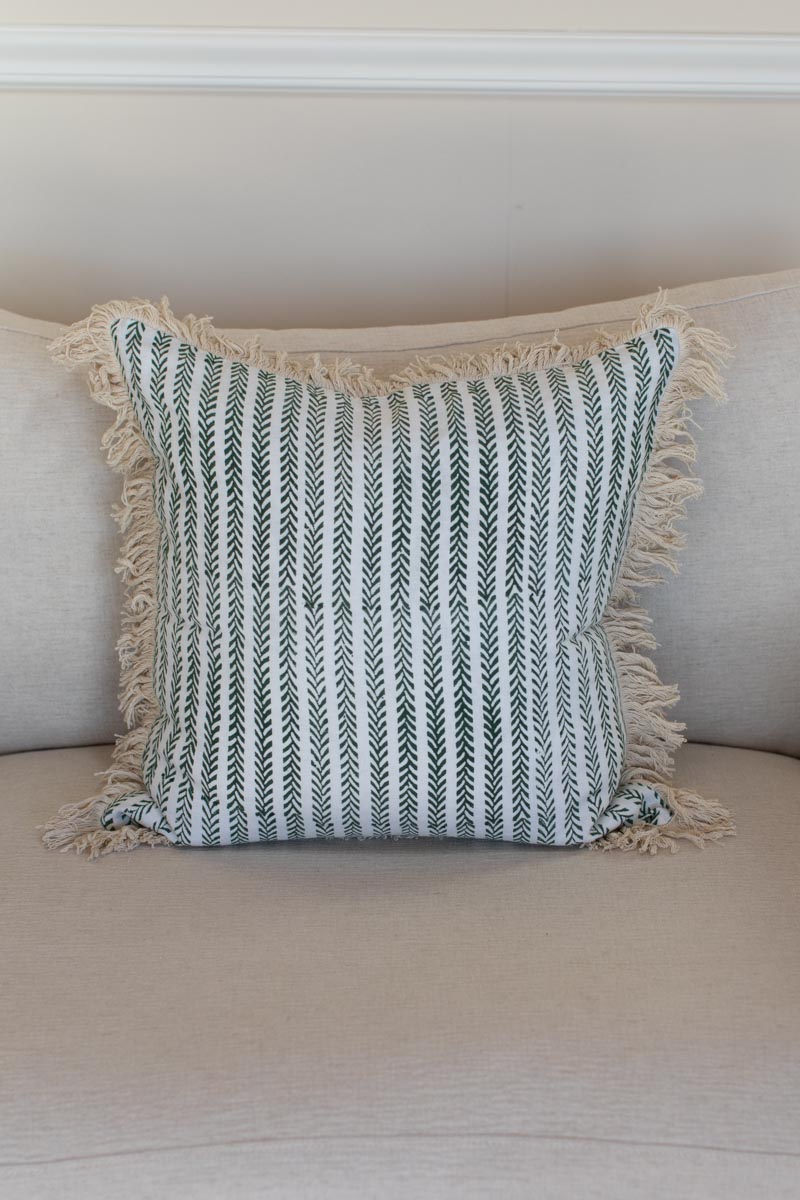 Handblock Pillow Cover - Green Climbing Vines Linen