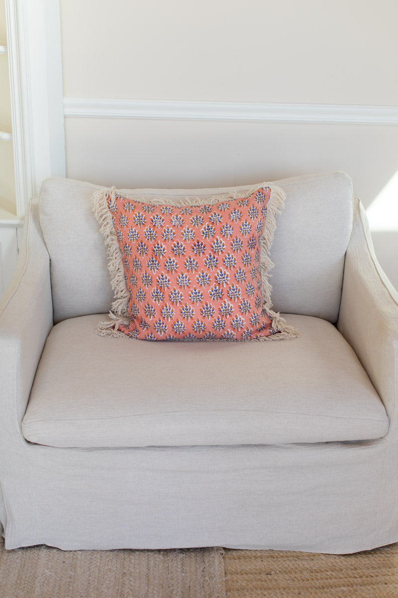 Handblock Pillow Cover - Indie Flowers Sunset Linen