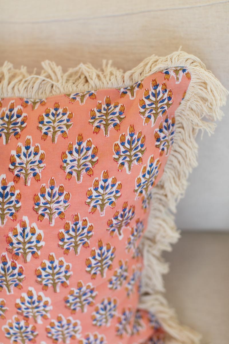 Handblock Pillow Cover - Indie Flowers Sunset Linen