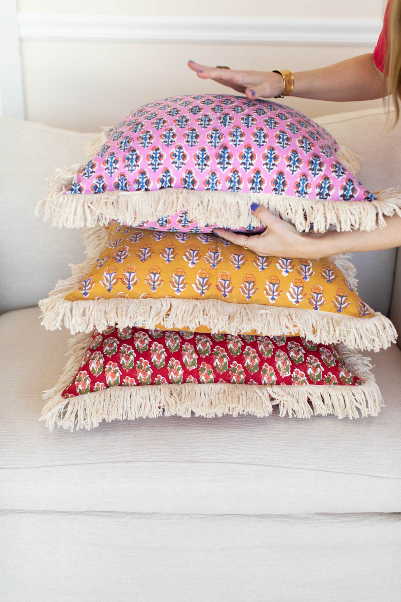 Handblock Pillow Cover - French Marigolds Saffron Linen