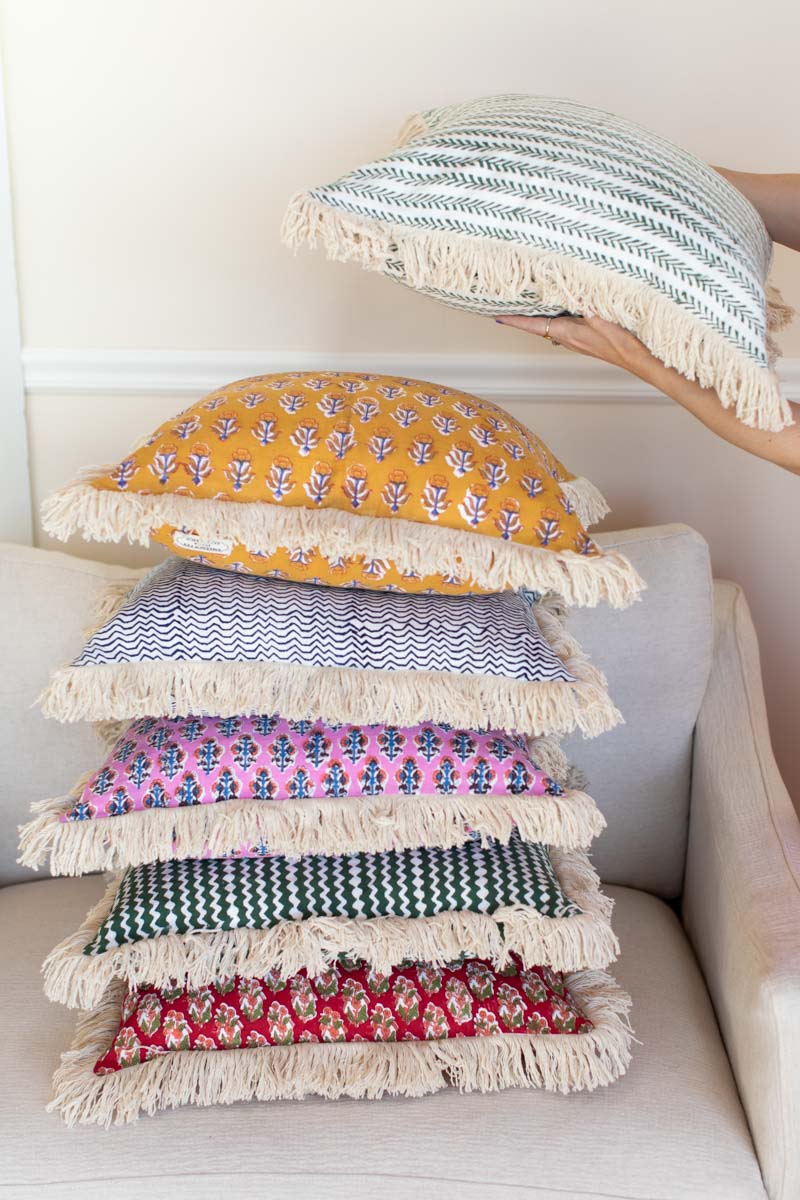 Handblock Pillow Cover - Madrid Flowers Linen