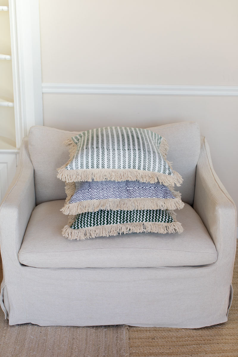 Handblock Pillow Cover - Zigzag Juniper Linen