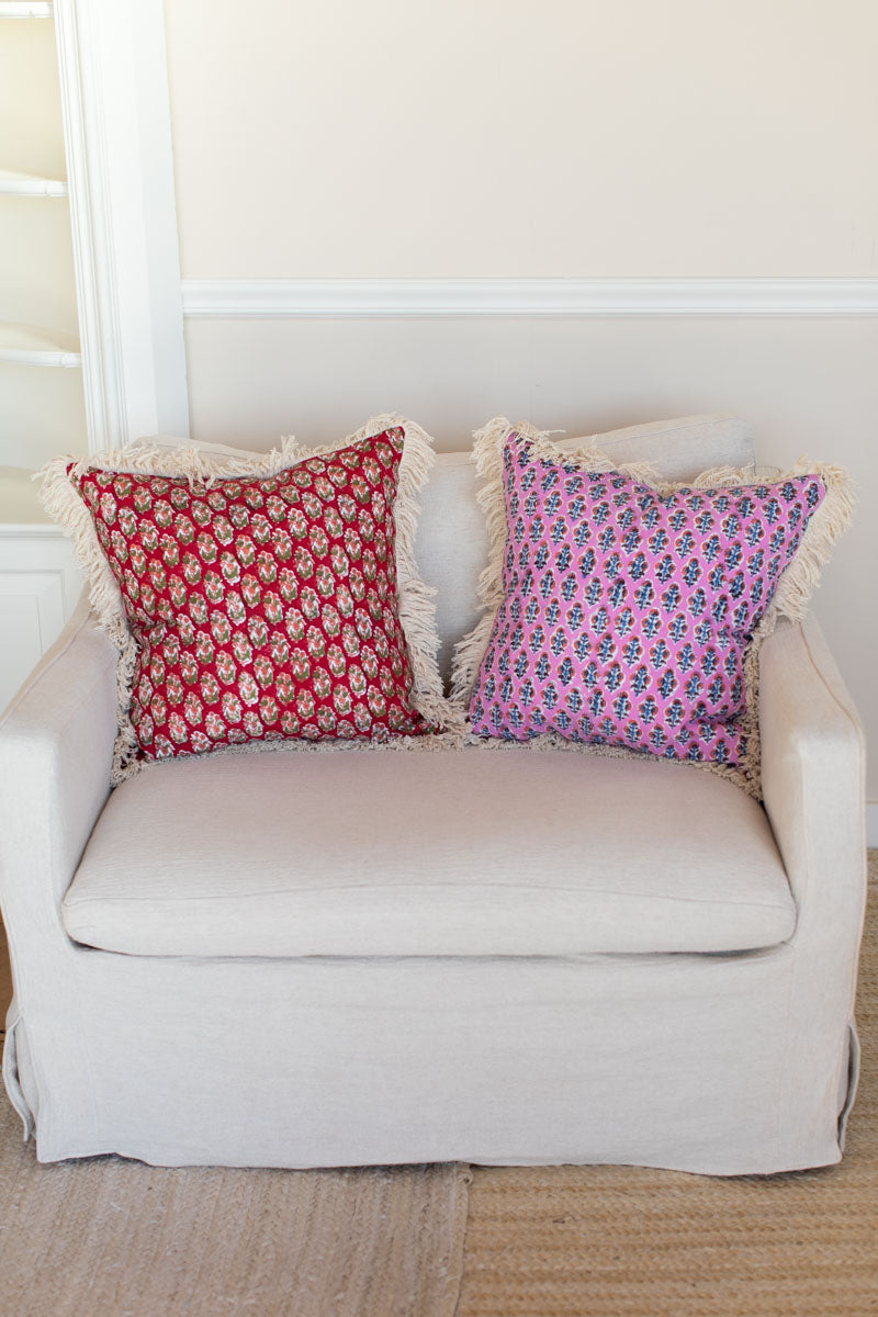 Handblock Pillow Cover - Day Flowers Aurora Linen