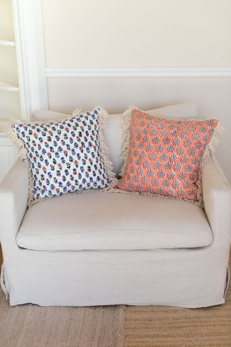 Handblock Pillow Cover - Indie Flowers Sunset Linen