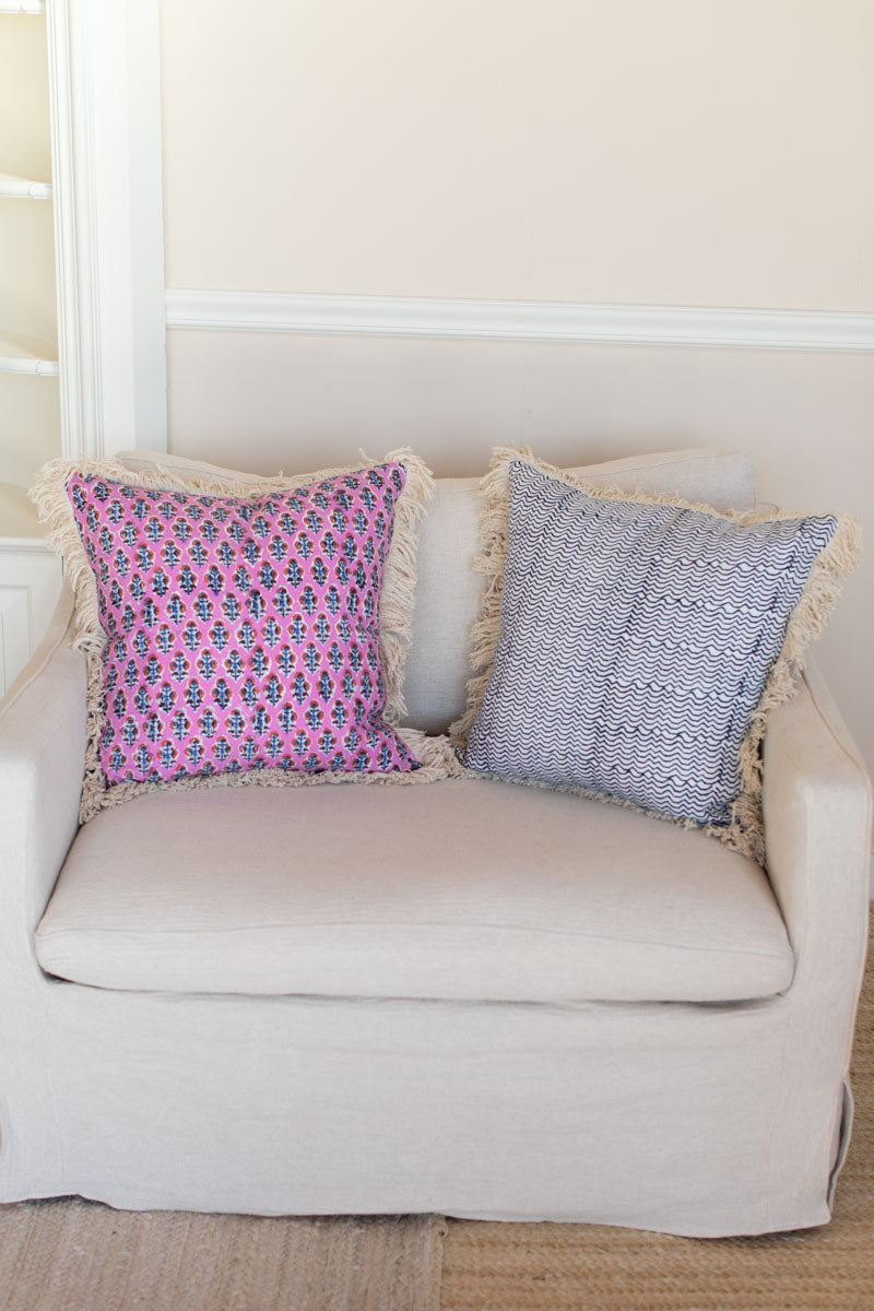 Handblock Pillow Cover - Day Flowers Aurora Linen