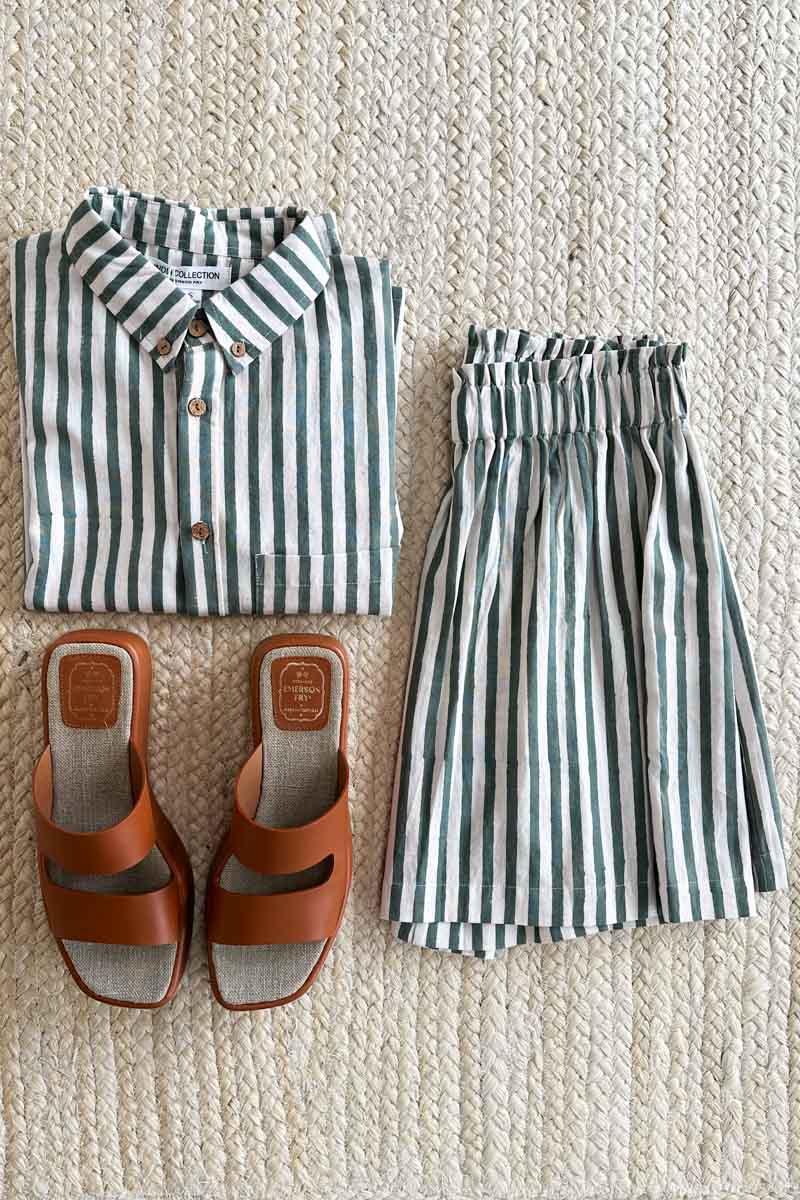 Pull On Shorts - Moss Stripe Organic