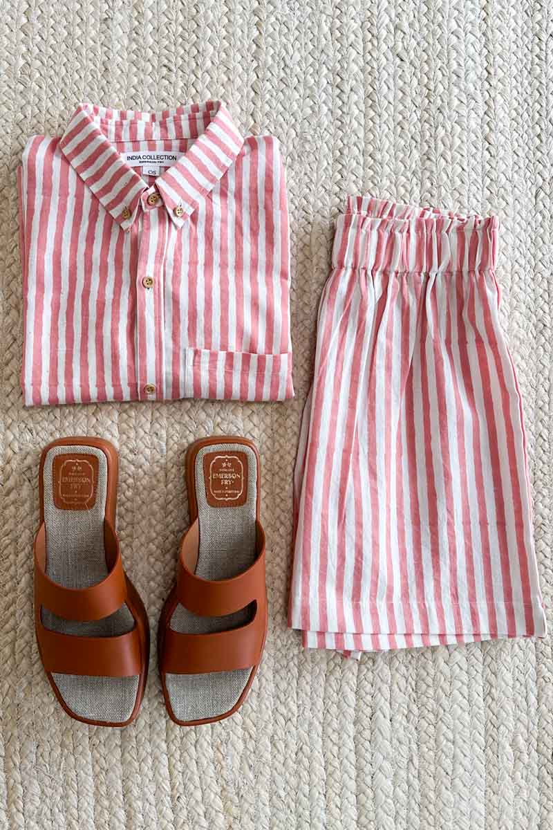 Pull On Shorts - Muted Clay Stripe Organic