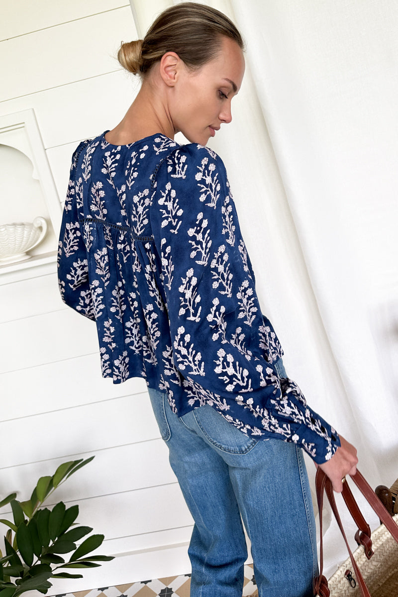 Isla Longsleeve Top - Pressed Flowers Blue