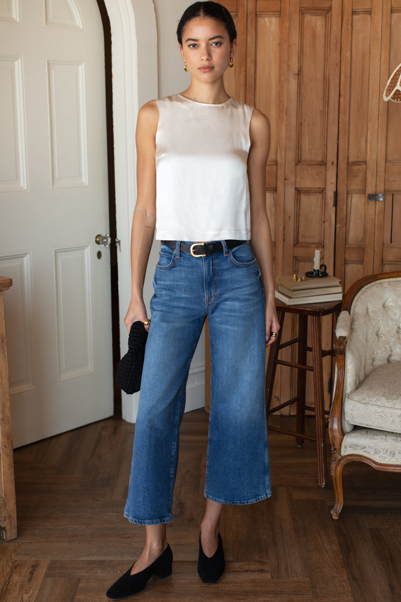 Jeanne Top - Antique White Silk