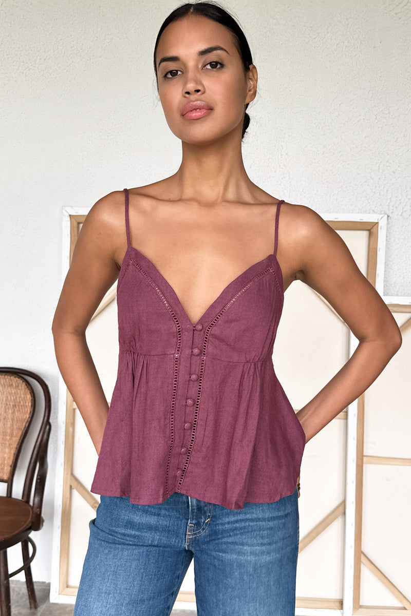 Ladder Trim Top - Crushed Berry Linen