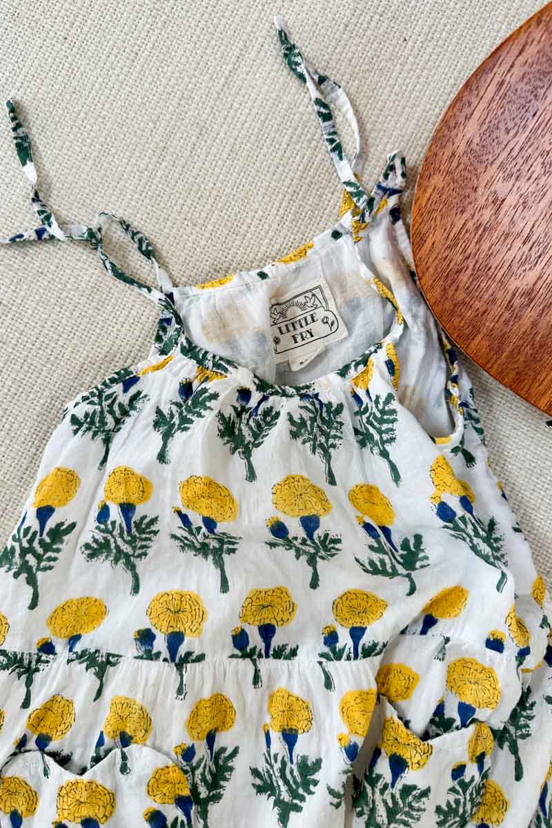 Little Fry Sunshine Dress - Big Marigolds White Organic