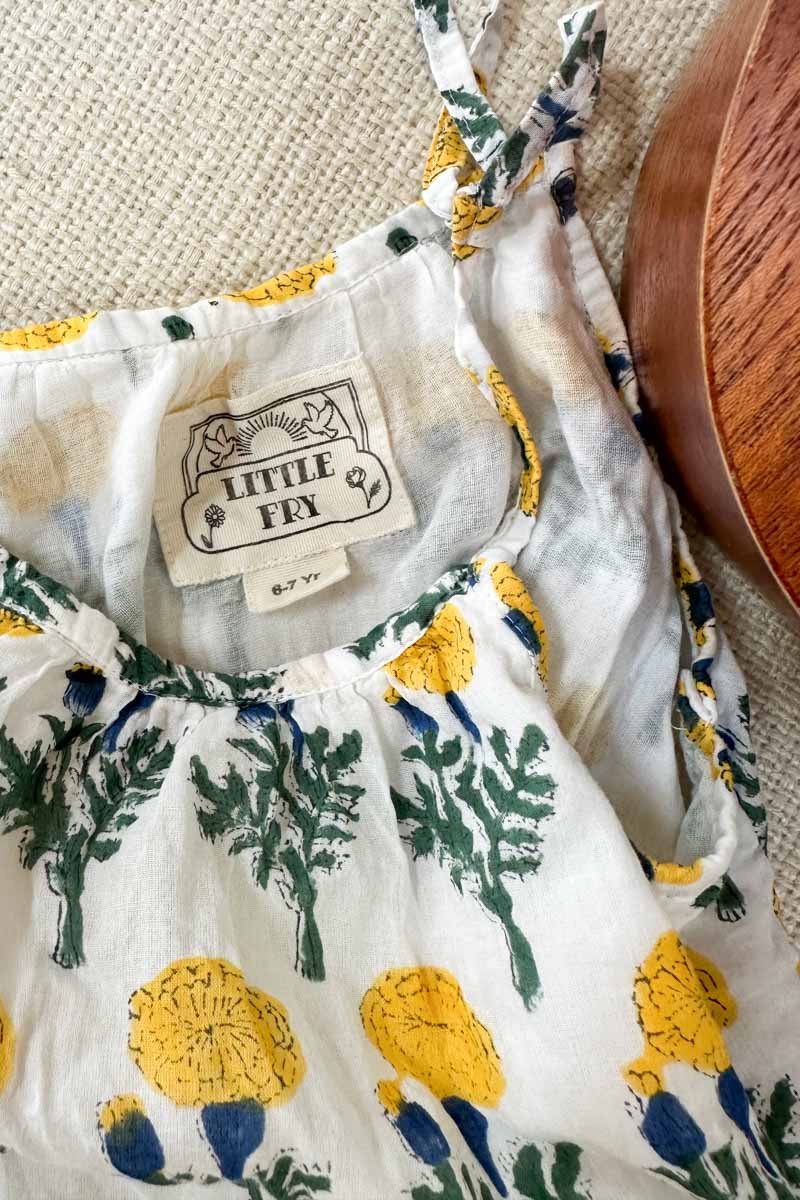 Little Fry Sunshine Dress - Big Marigolds White Organic