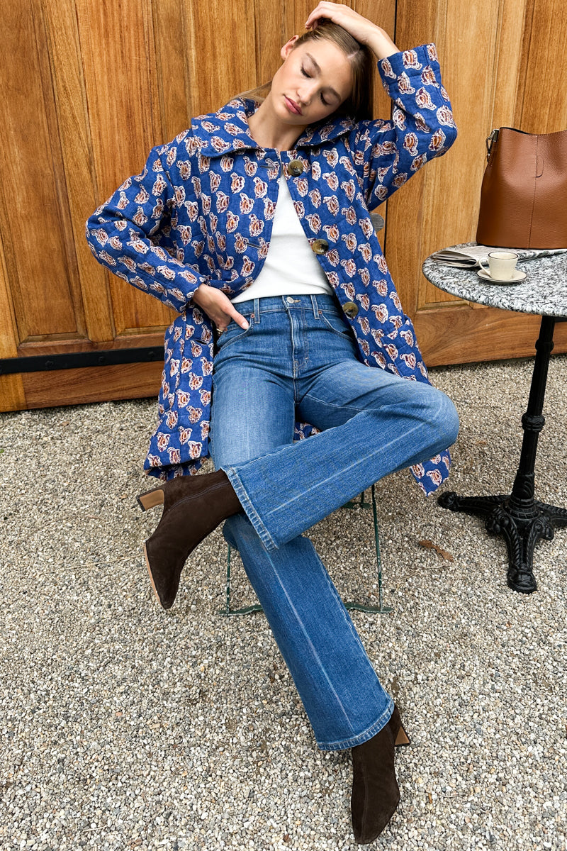 Camp Coat - Blue Paisley Flowers Linen