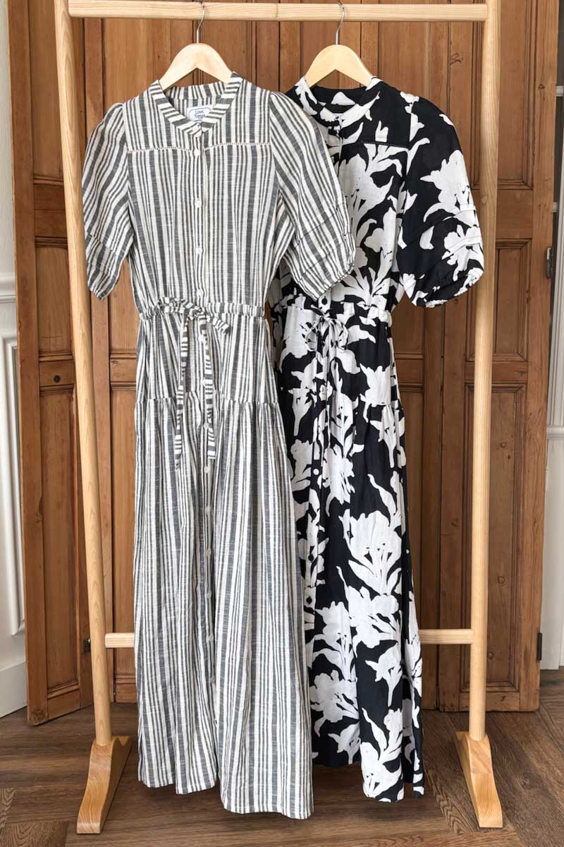 Lucy 4 Basque Dress - Black + Ivory Orchid Linen