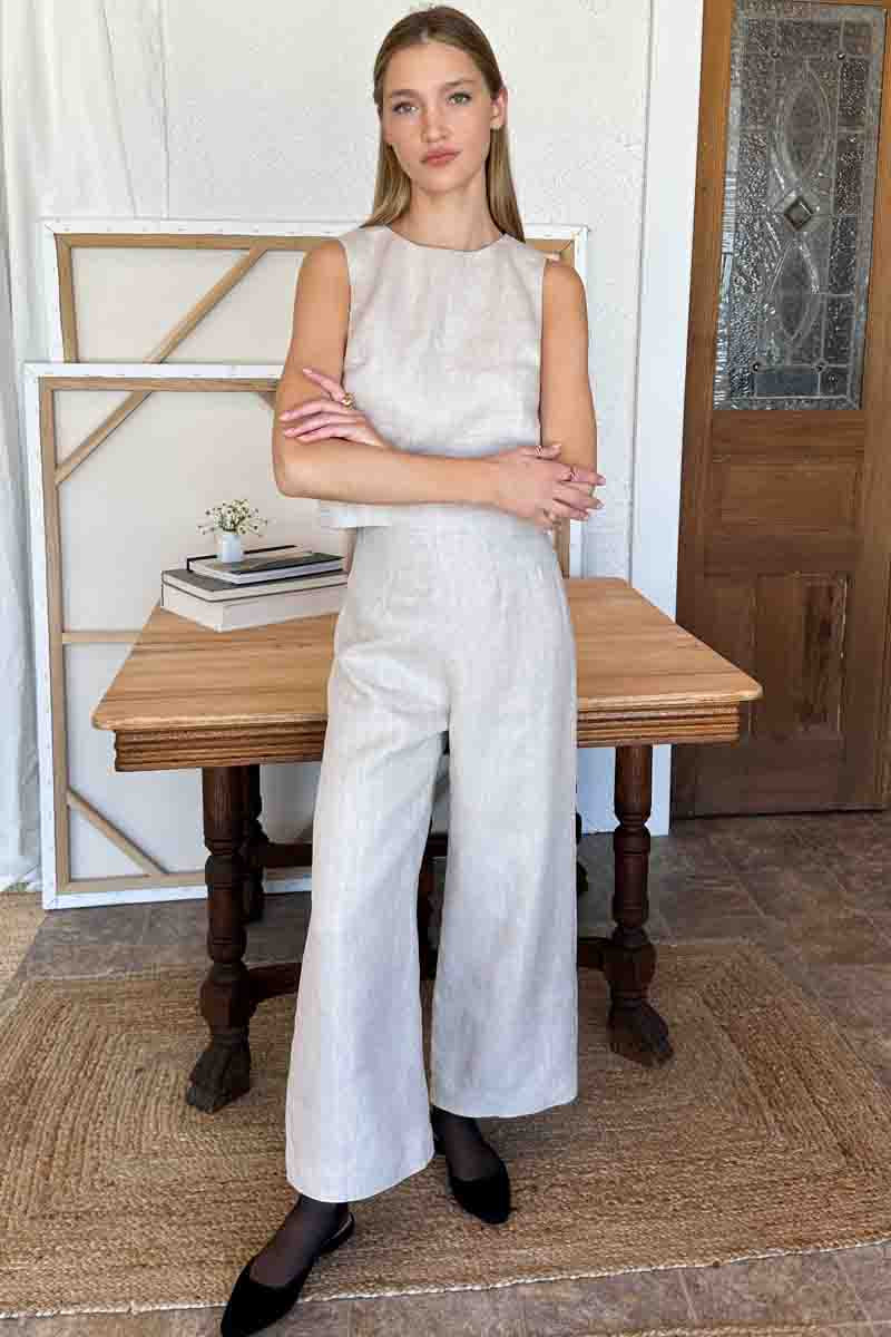 Studio Boxy Top - Natural Herringbone Twill