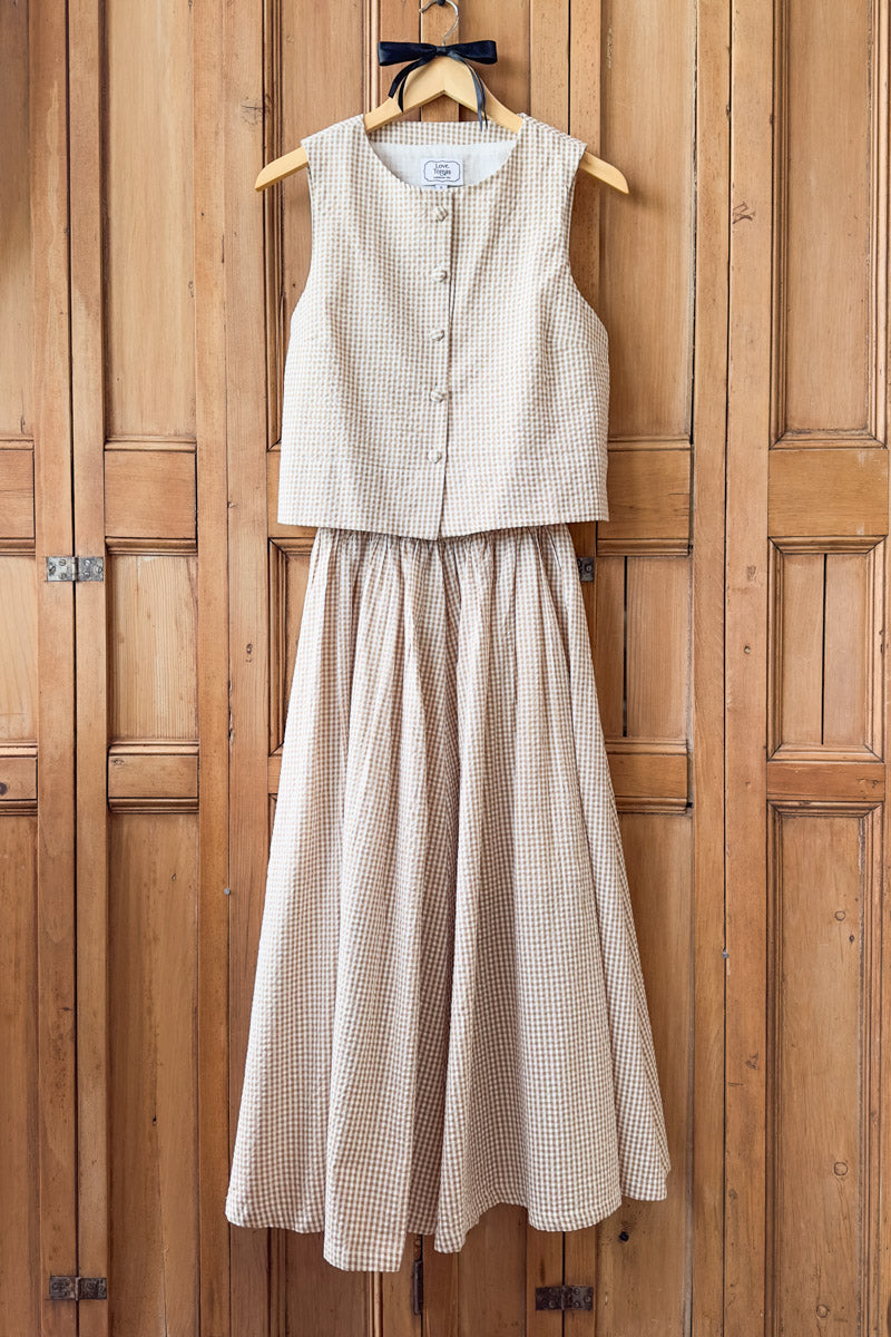 Smocked Maxi Skirt - Cafe Check