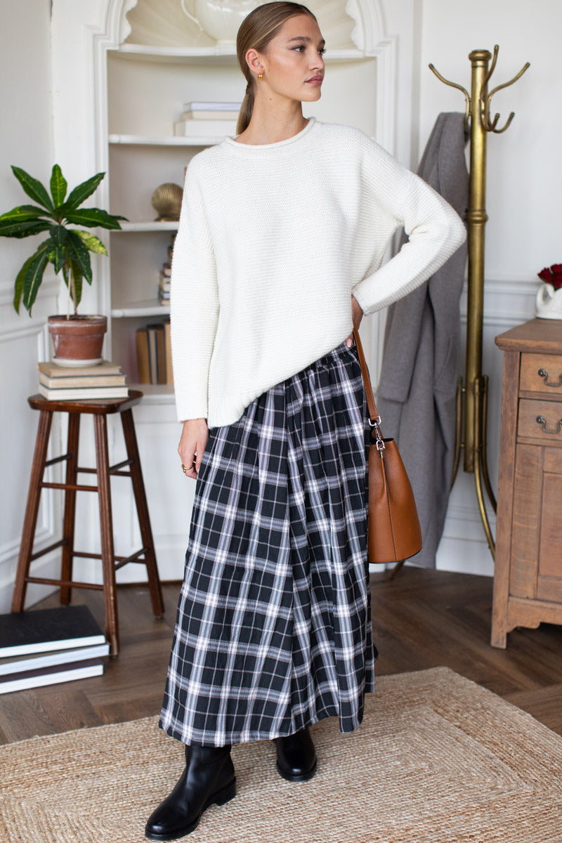 Wide Hem Skirt - Sylvian Plaid Dark