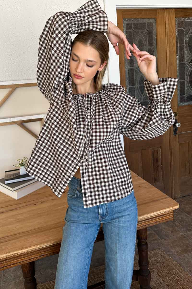 Belle Blouse - Cocoa Gingham