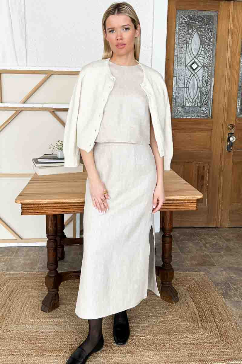 Studio Boxy Top - Natural Herringbone Twill