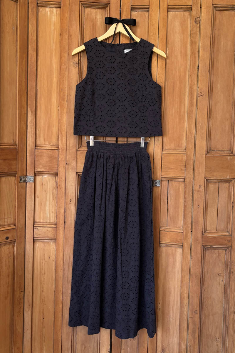 Wide Hem Skirt - Midnight Eyelet