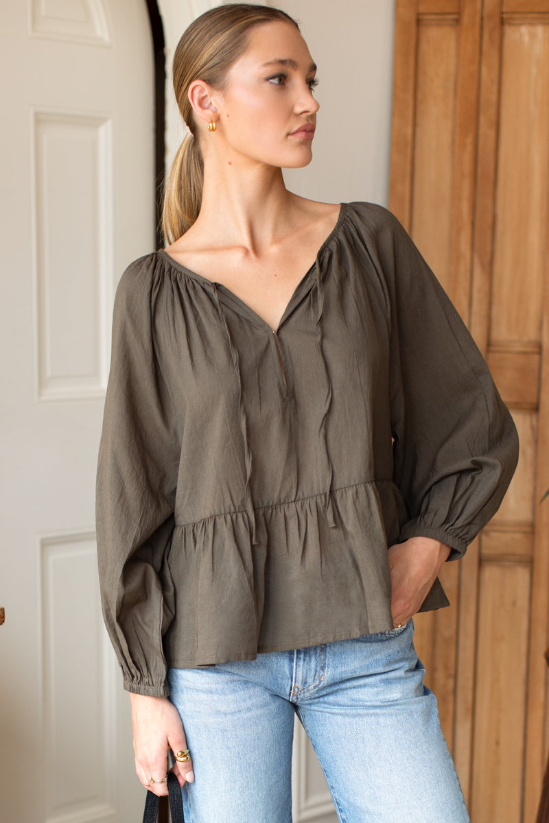 Lucienne Peplum Top - Olive Grove Organic