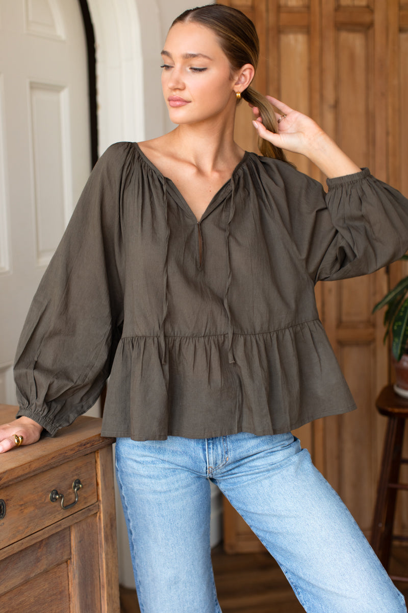 Lucienne Peplum Top - Olive Grove Organic