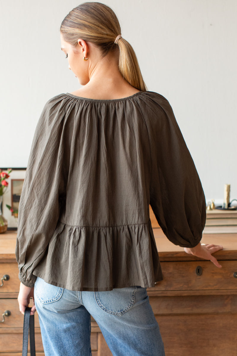 Lucienne Peplum Top - Olive Grove Organic