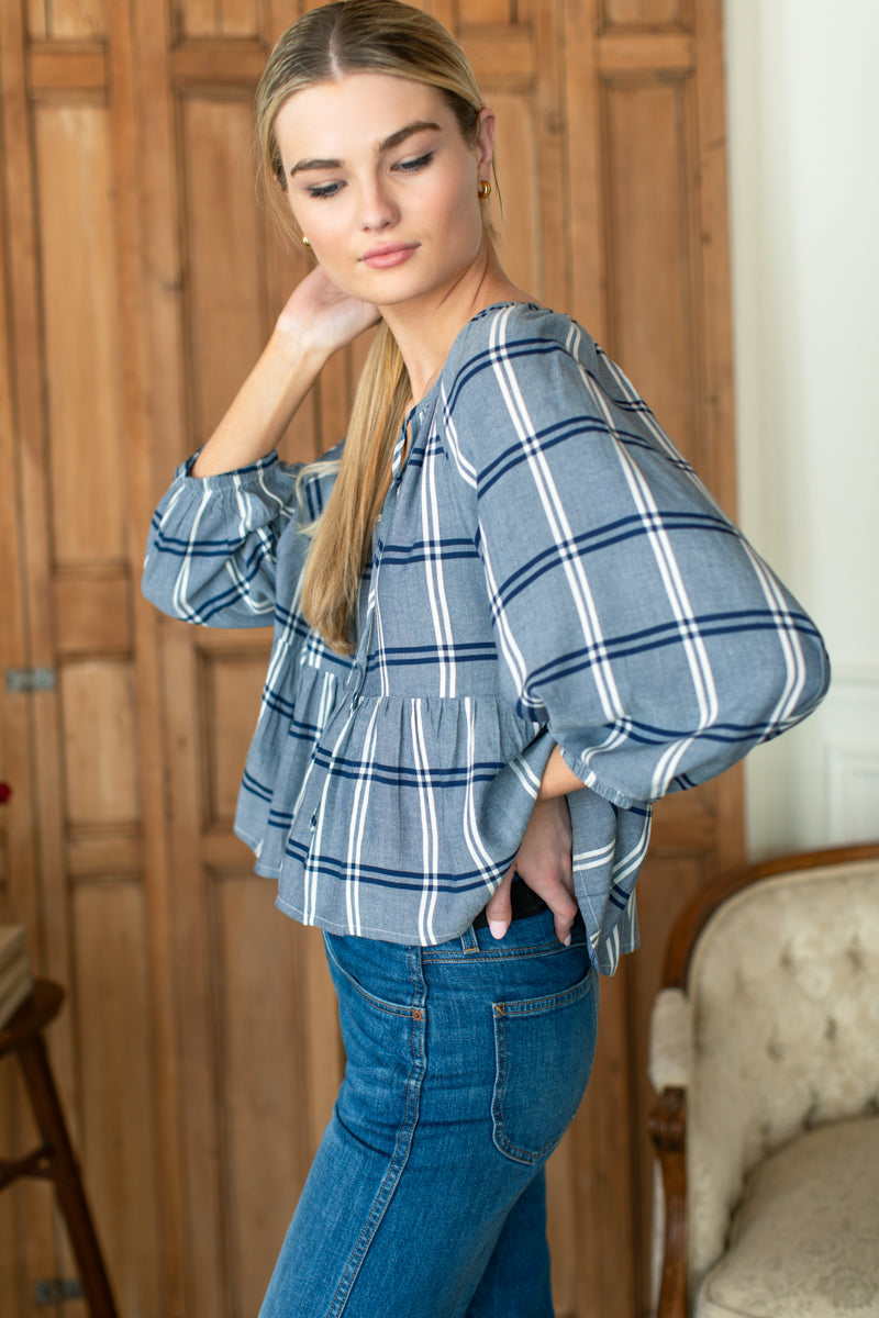 Lucienne Peplum Top - Skye Plaid