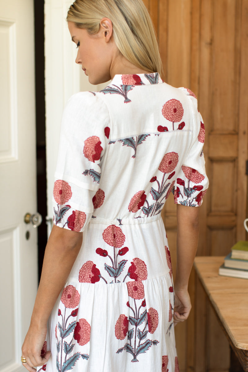Lucy 4 Basque Dress - Blush Peonies Linen