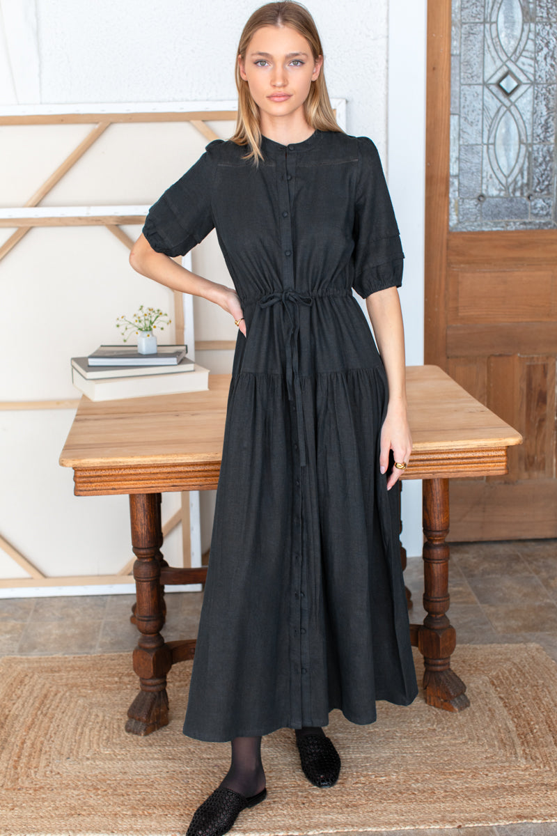 Lucy 4 Basque Dress - Midnight Linen