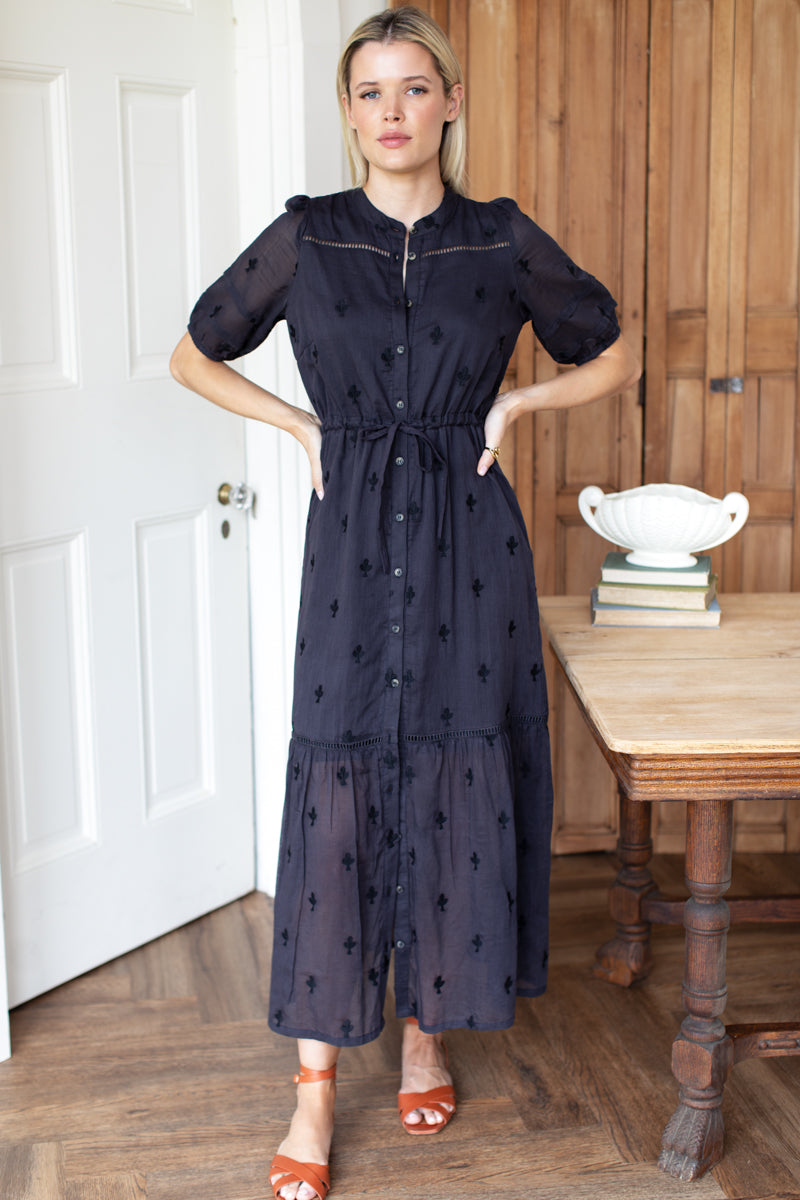 Lucy 4 Short Sleeve Dress - Embroidered Clover Midnight