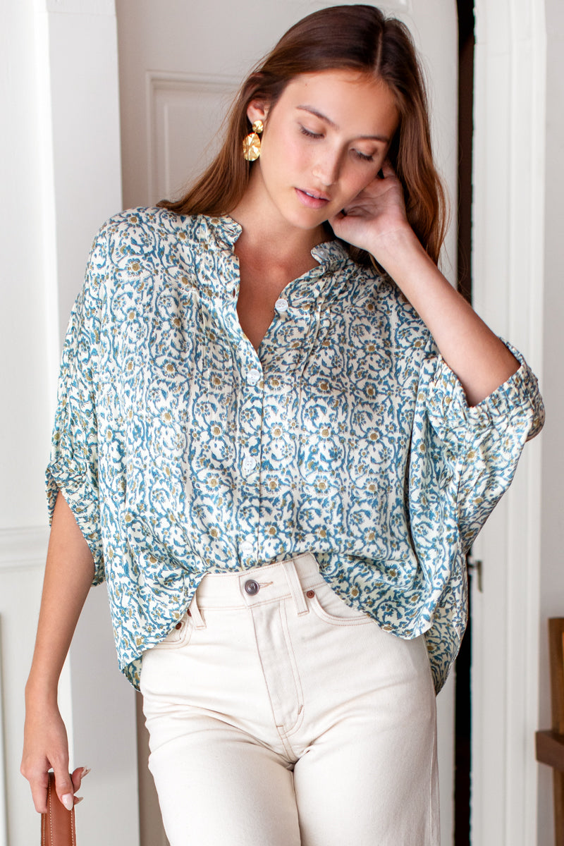Mandarin Collar Top - Cypress Organic