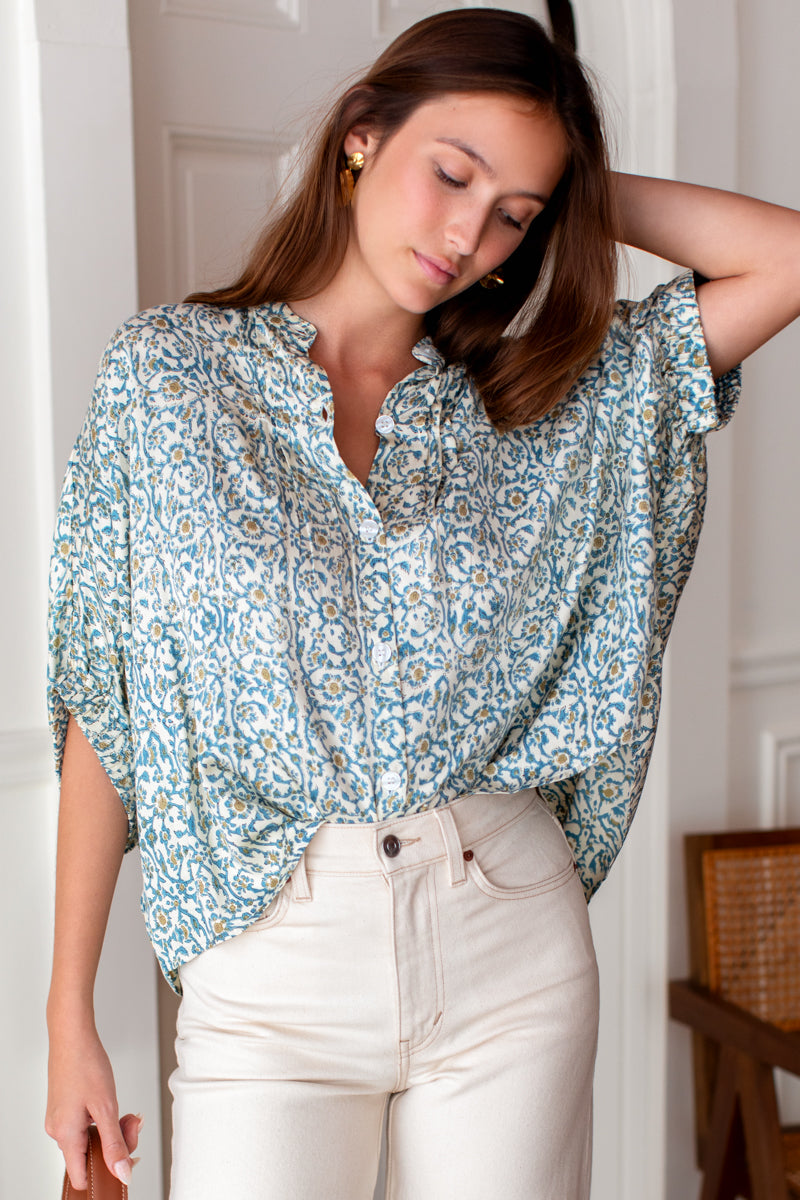 Mandarin Collar Top - Cypress Organic
