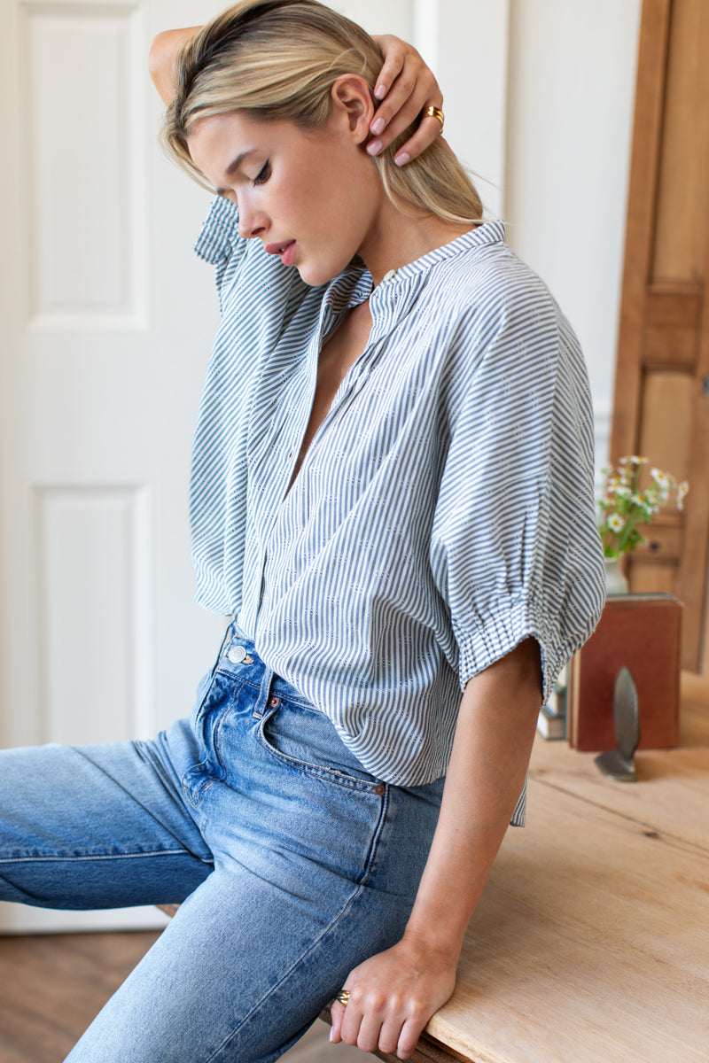 Mandarin Collar Top - Mandela Stripes