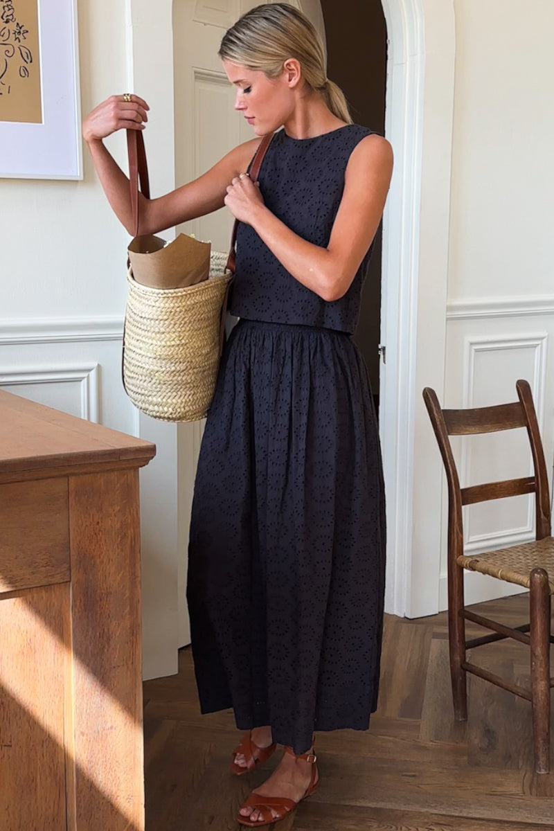 Wide Hem Skirt - Midnight Eyelet