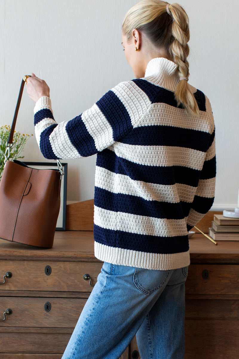 Playa Stripe Cardigan - Ivory + Navy Tanguis Cotton