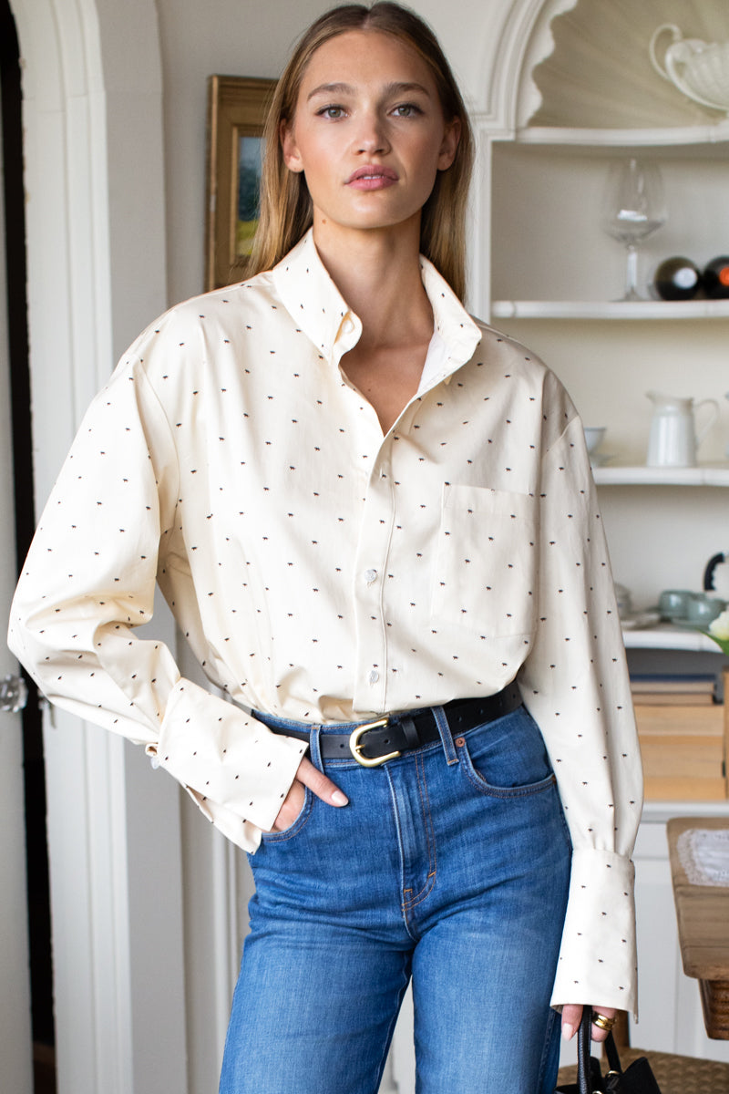 Pleated Wide Cuff Shirt - Tiger Print