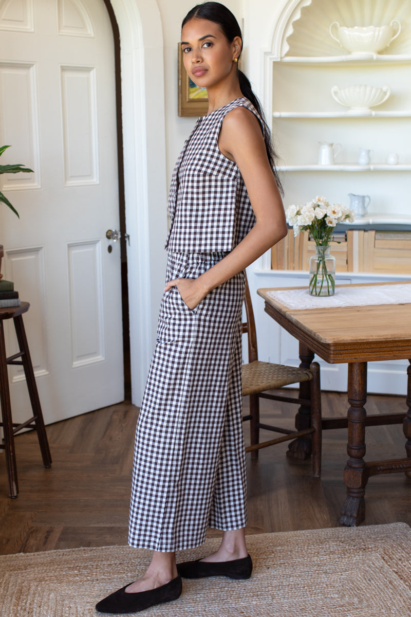 Pull On Pocket Pant - Cocoa Gingham