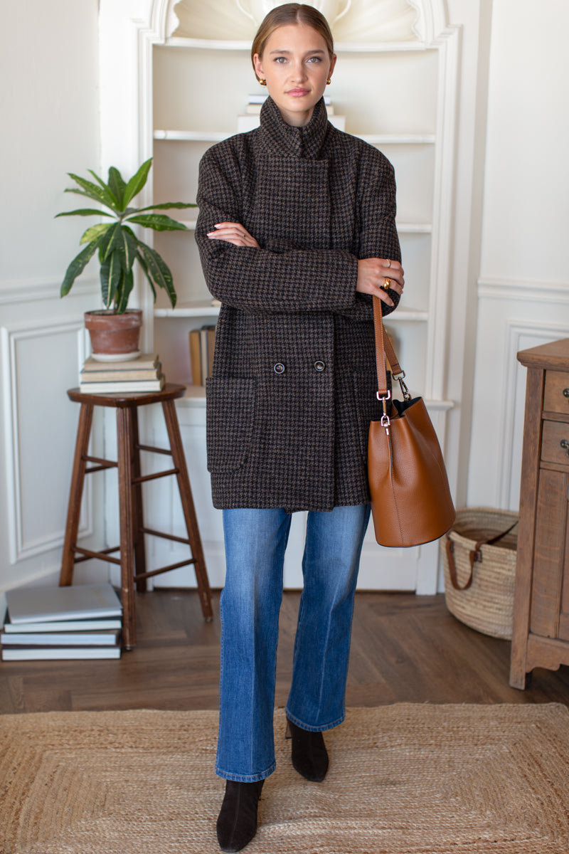 Relaxed Day Coat - Mocha Houndstooth