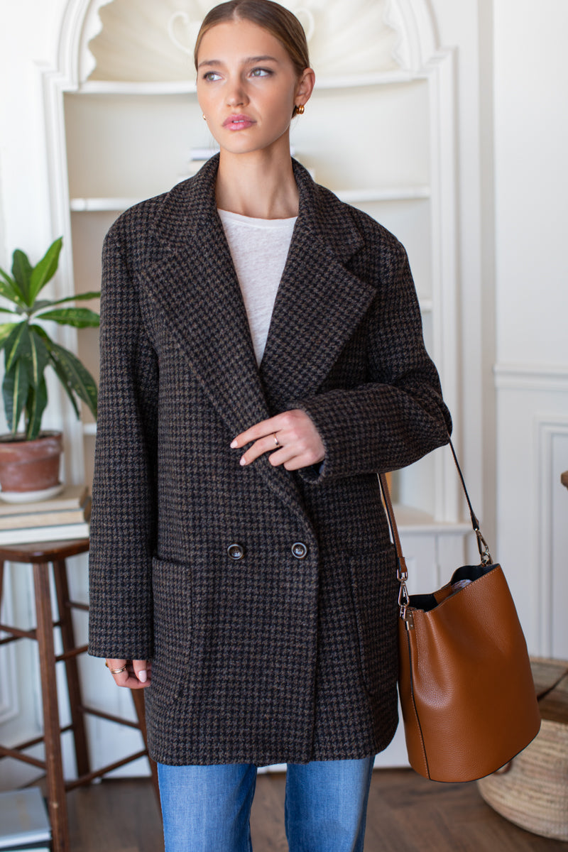 Relaxed Day Coat - Mocha Houndstooth