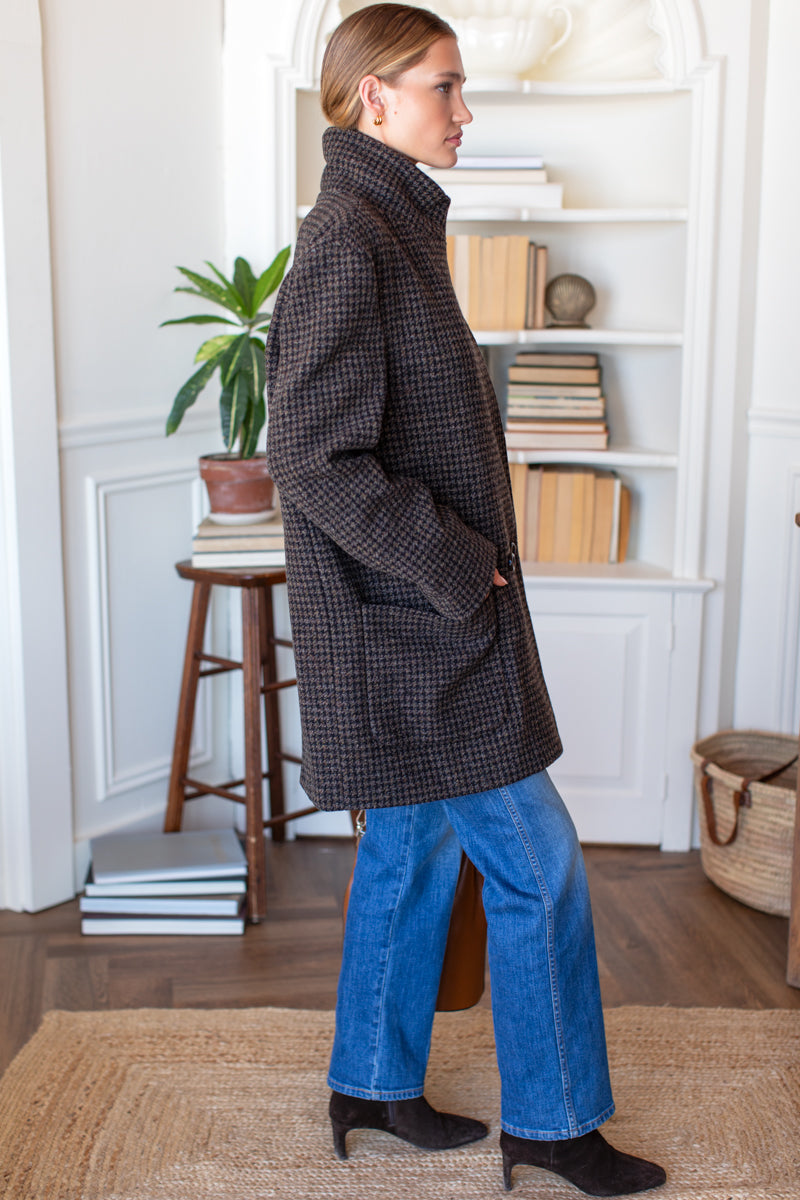 Relaxed Day Coat - Mocha Houndstooth
