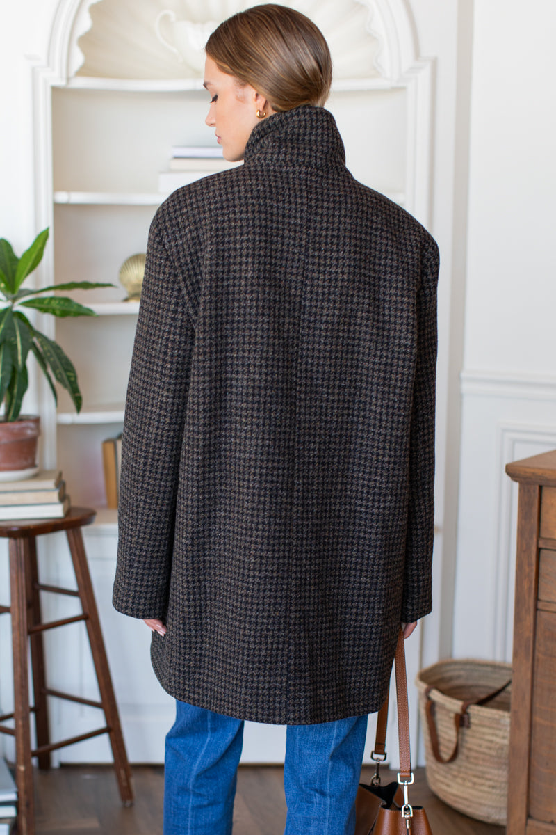Relaxed Day Coat - Mocha Houndstooth
