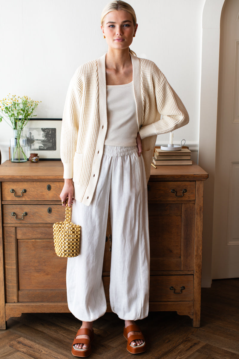 Relaxed Studio Pant - Dove White Linen