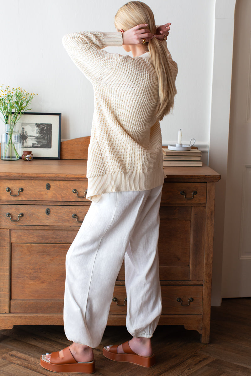 Relaxed Studio Pant - Dove White Linen
