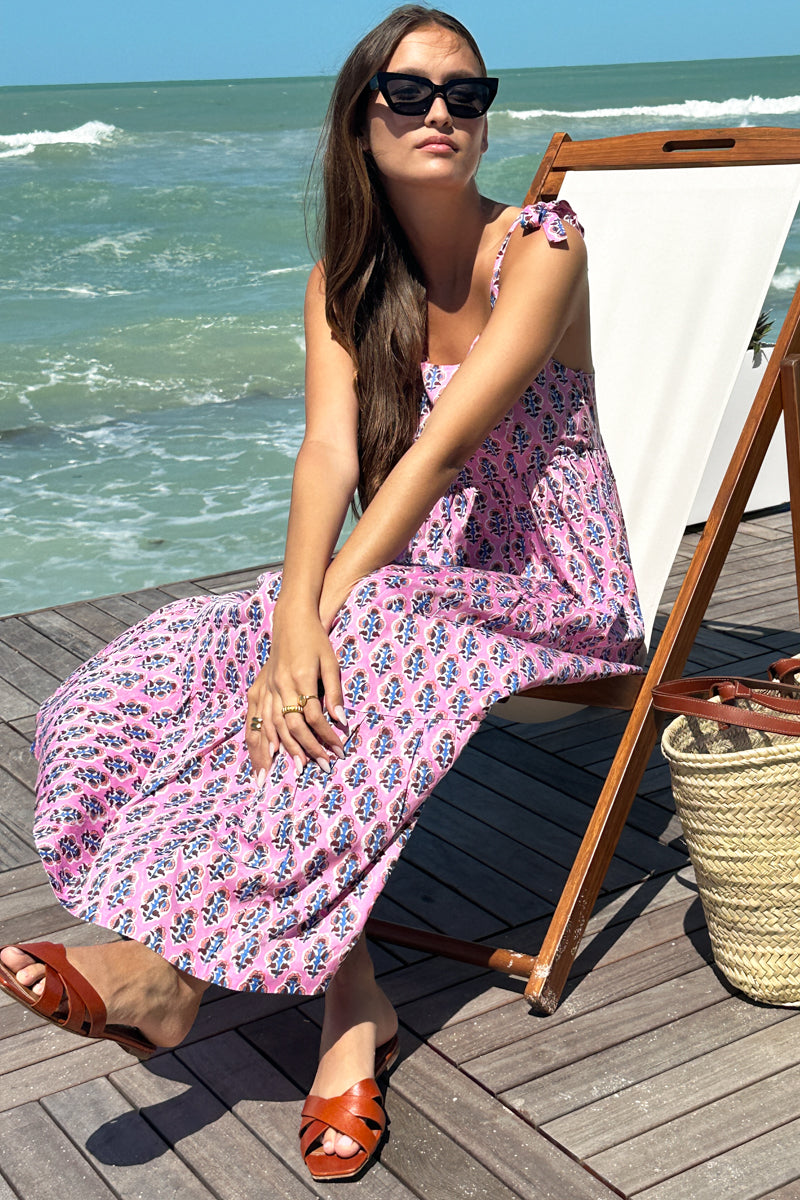 Sara Tier Dress - Day Flowers Aurora Pink