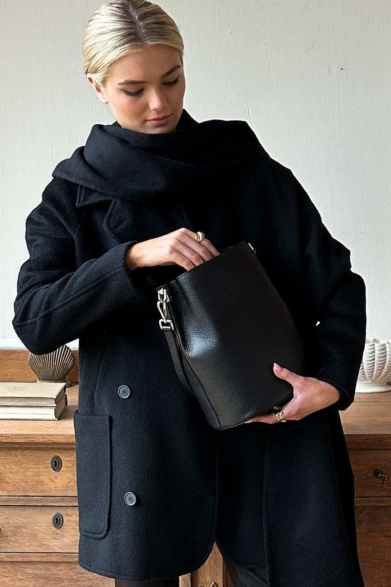 Scarf Coat - Black Wool