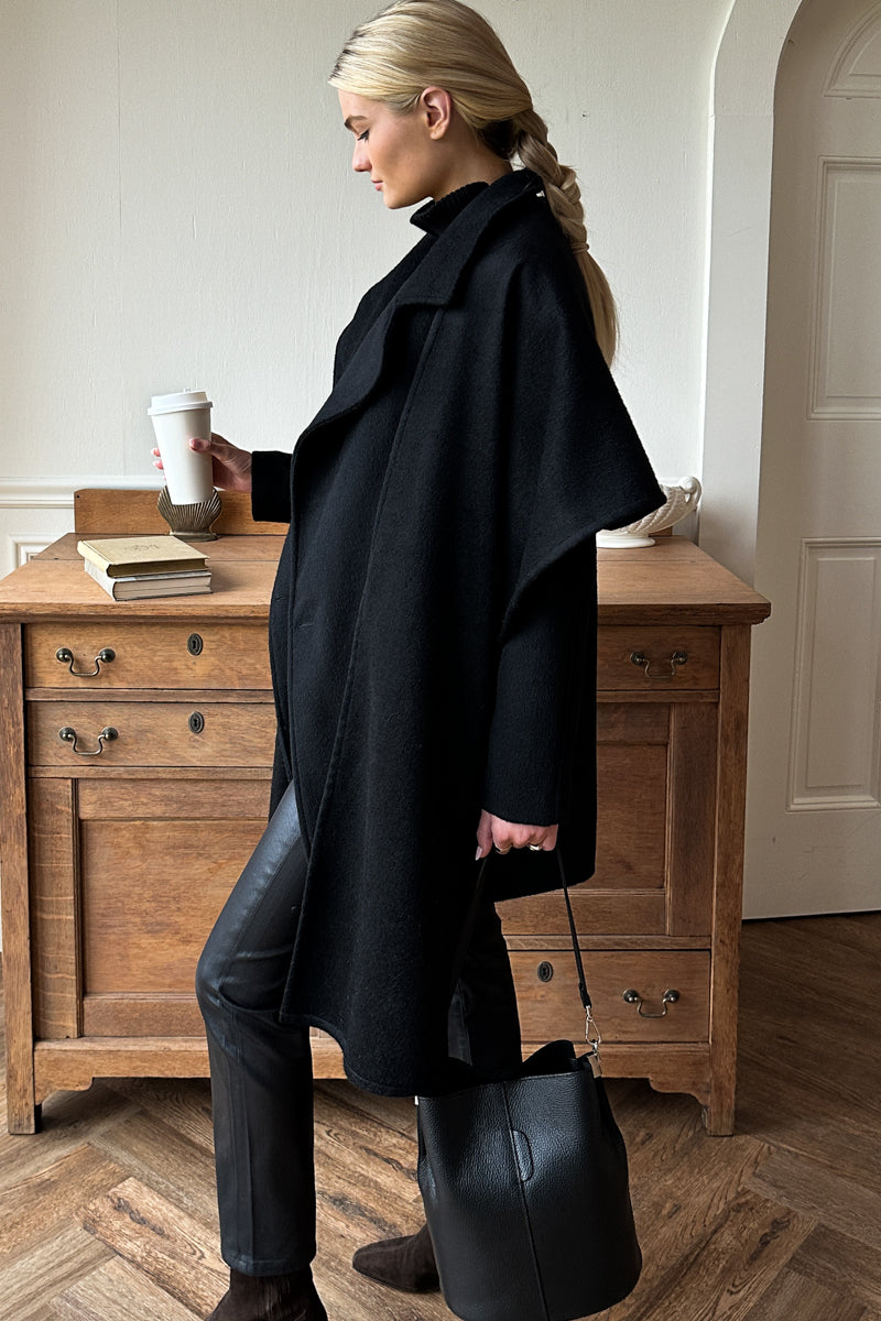 Scarf Coat - Black Wool